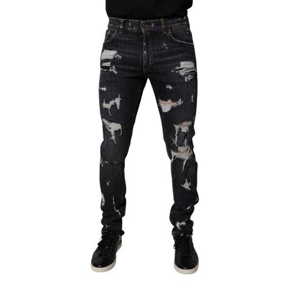 Dolce & Gabbana Ripped Denim Jeans Distressed Men Black Bottoms